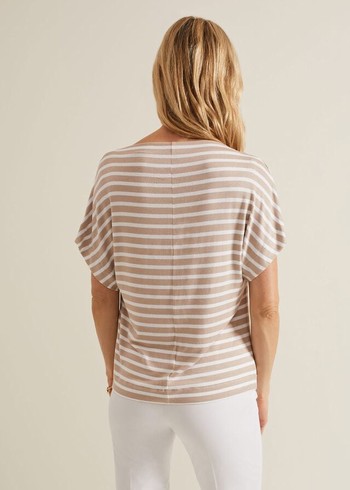 Phase Eight Carina Stripe Cowl Neck T Shirts Beige/White Canada | WKUZRL-301